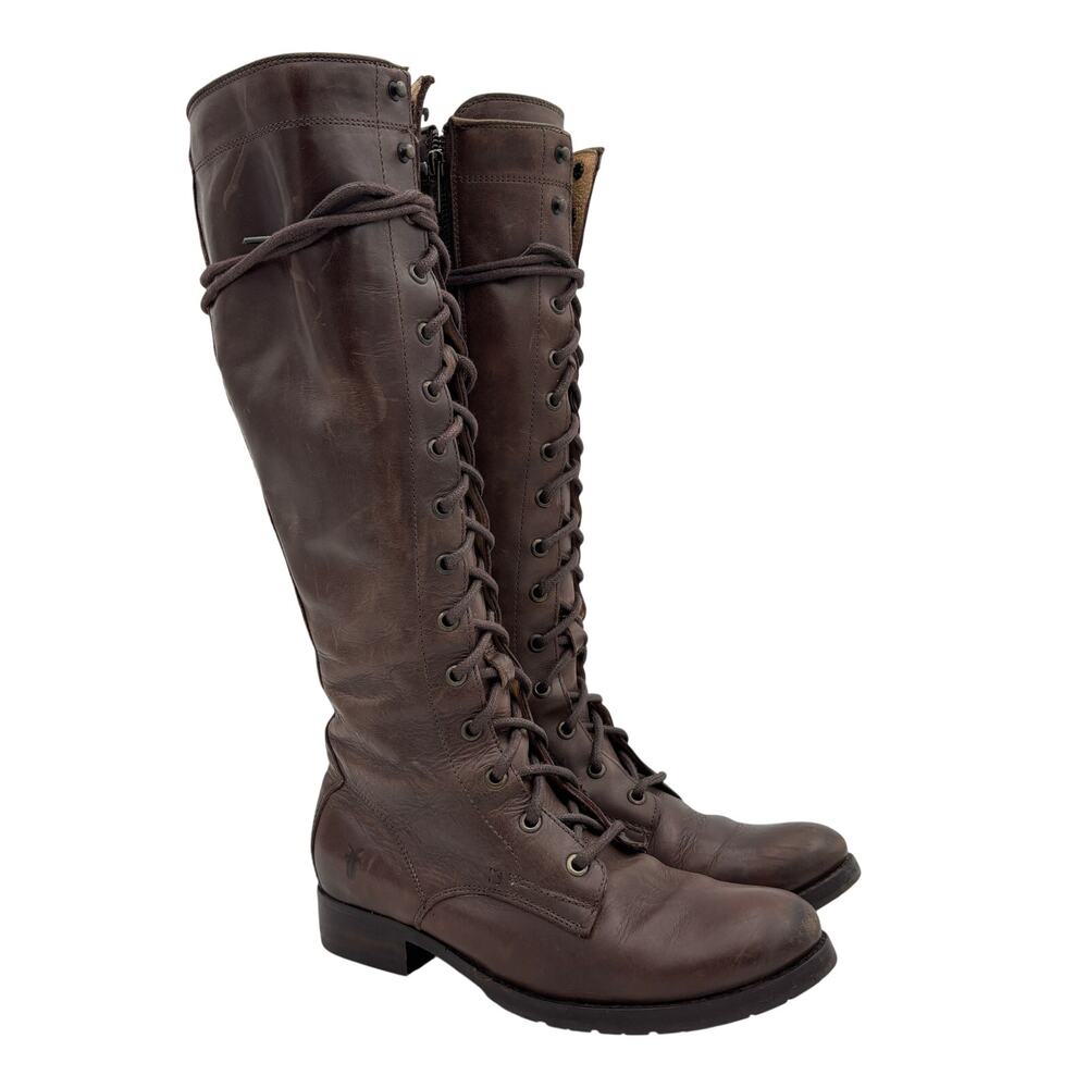 Frye Melissa Tall Lace Up Boots Women's 6.5B Zip Up Boho Indie Cottage